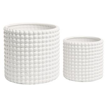 6 Inch Ceramic Round Planter Pot Set of 2 Vintage White Indoor Textured Succulent Containers