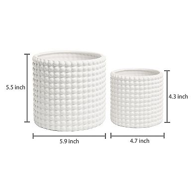 6 Inch Ceramic Round Planter Pot Set of 2 Vintage White Indoor Textured Succulent Containers