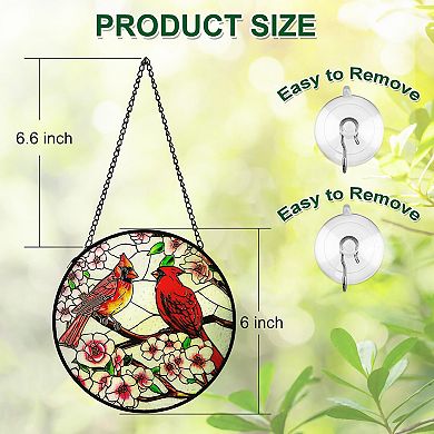 Cardinal Stained Glass Suncatcher 6 Inch Window Hanging Sun Catcher Panel Metal Chain Hooks Indoor
