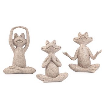 Frog Figurines Yoga Decor Set of 3 - Zen Meditation Statues for Home Office Shelf