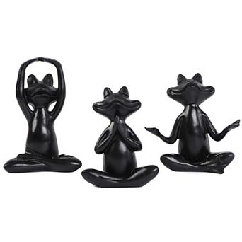 Frog Figurines Yoga Decor Set of 3 - Zen Meditation Statues for Home Office Shelf