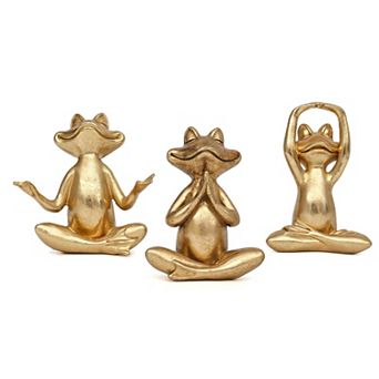 Frog Figurines Yoga Decor Set of 3 - Zen Meditation Statues for Home Office Shelf