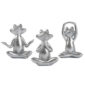 Frog Figurines Yoga Decor Set of 3 - Zen Meditation Statues for Home Office Shelf