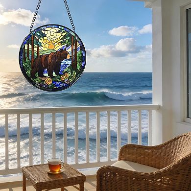 Stained Glass Forest Suncatcher 6.3" Window Hanging Home Garden Decor Gift