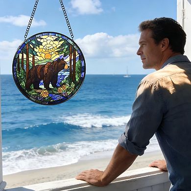 Stained Glass Forest Suncatcher 6.3" Window Hanging Home Garden Decor Gift