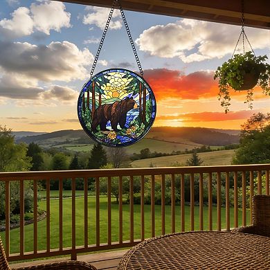 Stained Glass Forest Suncatcher 6.3" Window Hanging Home Garden Decor Gift