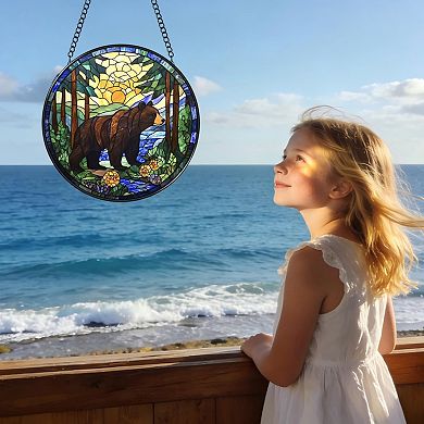 Stained Glass Forest Suncatcher 6.3" Window Hanging Home Garden Decor Gift