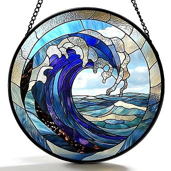 Stained Glass Forest Suncatcher 6.3" Window Hanging Home Garden Decor Gift