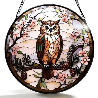 Stained Glass Forest Suncatcher 6.3" Window Hanging Home Garden Decor Gift