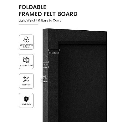 Foldable Felt Bulletin Board 24" x 18" Frame with Adhesive Tabs Push Pins for Wall Decor