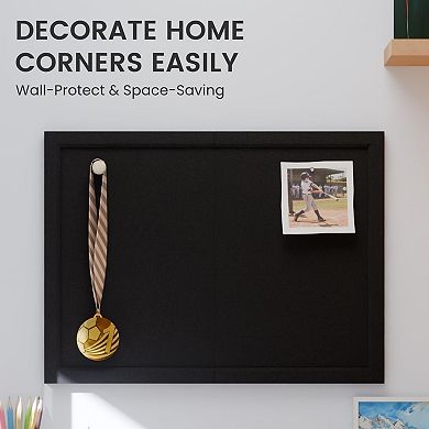 Foldable Felt Bulletin Board 24" x 18" Frame with Adhesive Tabs Push Pins for Wall Decor