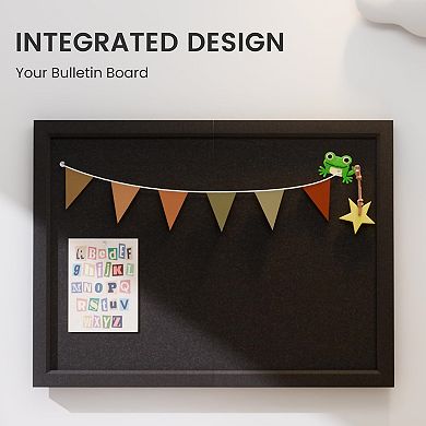 Foldable Felt Bulletin Board 24" x 18" Frame with Adhesive Tabs Push Pins for Wall Decor