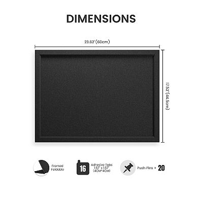 Foldable Felt Bulletin Board 24" x 18" Frame with Adhesive Tabs Push Pins for Wall Decor