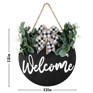 3D Welcome Wreath Farmhouse Sign Vertical Concave Stripes Wooden Home Decor Housewarming Gift