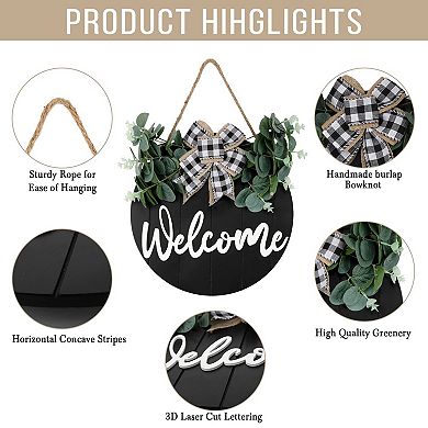 3D Welcome Wreath Farmhouse Sign Vertical Concave Stripes Wooden Home Decor Housewarming Gift