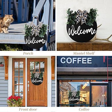 3D Welcome Wreath Farmhouse Sign Vertical Concave Stripes Wooden Home Decor Housewarming Gift