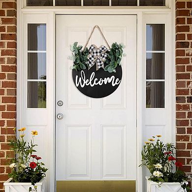 3D Welcome Wreath Farmhouse Sign Vertical Concave Stripes Wooden Home Decor Housewarming Gift