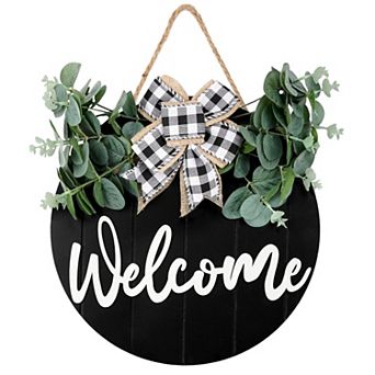 3D Welcome Wreath Farmhouse Sign Vertical Concave Stripes Wooden Home Decor Housewarming Gift