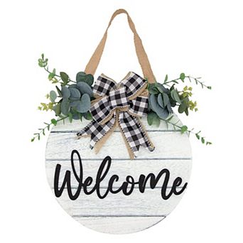 3D Welcome Wreath Farmhouse Sign Vertical Concave Stripes Wooden Home Decor Housewarming Gift