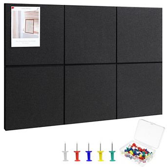 Large Cork Board 36"X24" 6 Pack Felt Bulletin Board With 30 Pushpins Self-Adhesive Wall Tiles Office