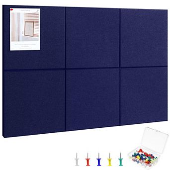 Large Cork Board 36"X24" 6 Pack Felt Bulletin Board With 30 Pushpins Self-Adhesive Wall Tiles Office