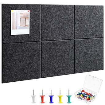 Large Cork Board 36"X24" 6 Pack Felt Bulletin Board With 30 Pushpins Self-Adhesive Wall Tiles Office