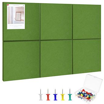 Large Cork Board 36"X24" 6 Pack Felt Bulletin Board With 30 Pushpins Self-Adhesive Wall Tiles Office