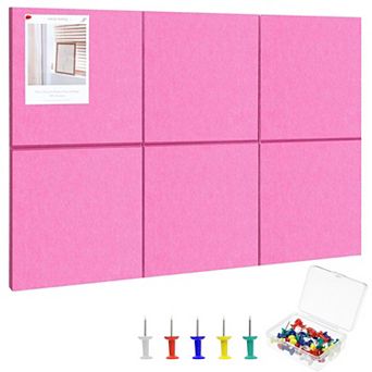 Large Cork Board 36"X24" 6 Pack Felt Bulletin Board With 30 Pushpins Self-Adhesive Wall Tiles Office