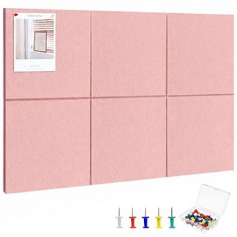 Large Cork Board 36"X24" 6 Pack Felt Bulletin Board With 30 Pushpins Self-Adhesive Wall Tiles Office