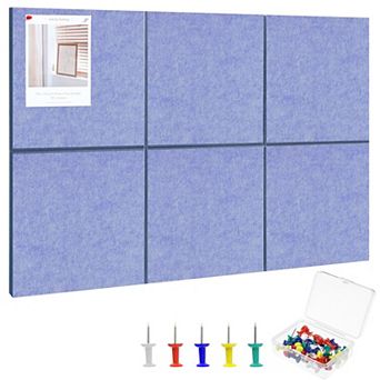Large Cork Board 36"X24" 6 Pack Felt Bulletin Board With 30 Pushpins Self-Adhesive Wall Tiles Office