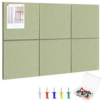 Large Cork Board 36"X24" 6 Pack Felt Bulletin Board With 30 Pushpins Self-Adhesive Wall Tiles Office
