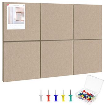 Large Cork Board 36"X24" 6 Pack Felt Bulletin Board With 30 Pushpins Self-Adhesive Wall Tiles Office