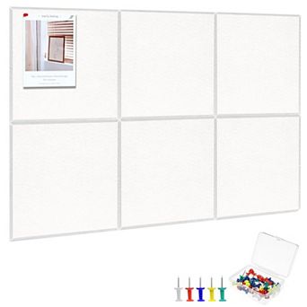 Large Cork Board 36"X24" 6 Pack Felt Bulletin Board With 30 Pushpins Self-Adhesive Wall Tiles Office