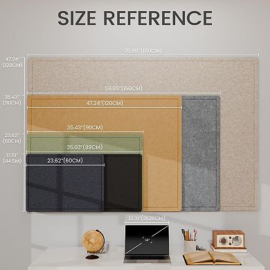 Foldable Felt Bulletin Board 23.6"x17.5" Cork Alternative with Adhesive Tabs for Home Office