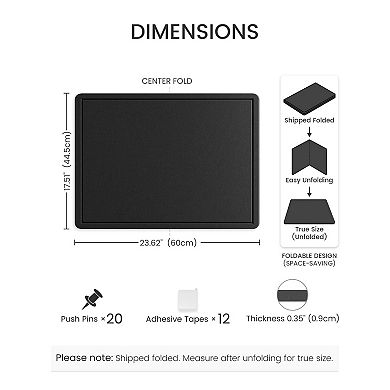 Foldable Felt Bulletin Board 23.6"x17.5" Cork Alternative with Adhesive Tabs for Home Office