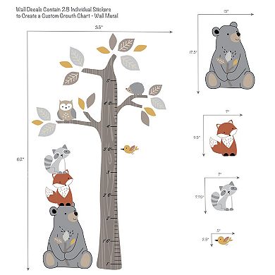 Woodland Forest Tree Animals Growth Chart Wall Decals Kids Room Decor 35"x62"