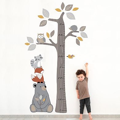 Woodland Forest Tree Animals Growth Chart Wall Decals Kids Room Decor 35"x62"