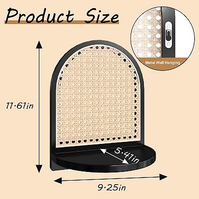 Rattan Wall Shelf 7" Set of 2 Wicker Boho Floating Shelf for Plant Display Mini Storage