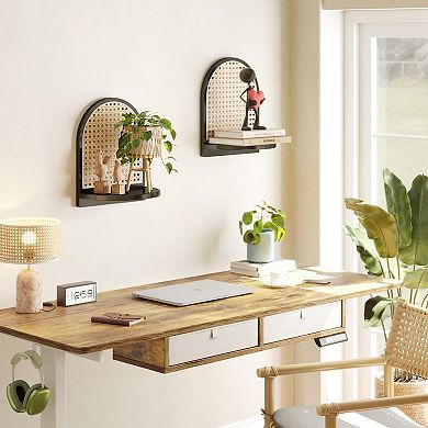 Rattan Wall Shelf 7" Set of 2 Wicker Boho Floating Shelf for Plant Display Mini Storage