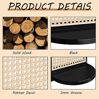 Rattan Wall Shelf 7" Set of 2 Wicker Boho Floating Shelf for Plant Display Mini Storage