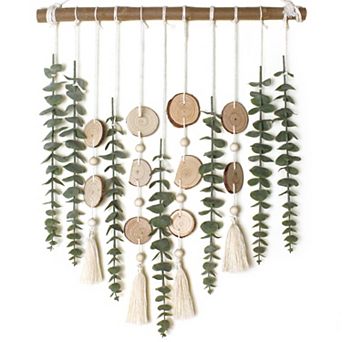 Artificial Eucalyptus Wall Decor Hanging Greenery Leaves on 16.5 Inch Wooden Stick Boho Rustic