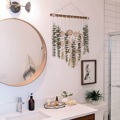 Artificial Eucalyptus Wall Decor Hanging Greenery Leaves on 16.5 Inch Wooden Stick Boho Rustic