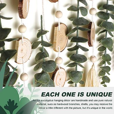 Artificial Eucalyptus Wall Decor Hanging Greenery Leaves on 16.5 Inch Wooden Stick Boho Rustic