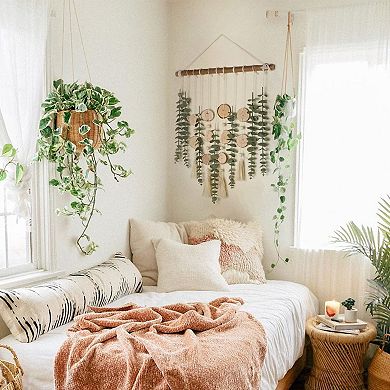 Artificial Eucalyptus Wall Decor Hanging Greenery Leaves on 16.5 Inch Wooden Stick Boho Rustic