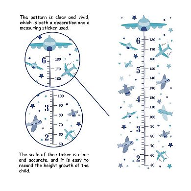 3pcs Airplane Star Height Growth Chart Wall Sticker Self-adhesive Kids Room Decor 38"x15"