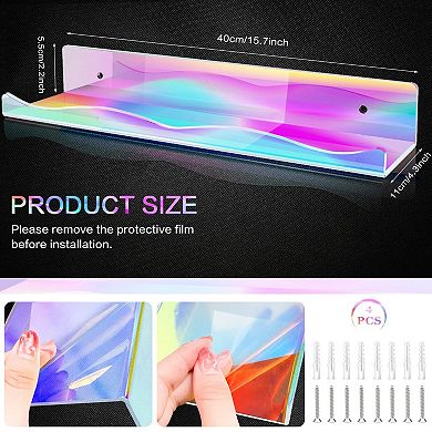 4 Packs Iridescent Floating Shelves 15.7 Inch Wall Mounted Clear Display Ledge for Books Pop Figures