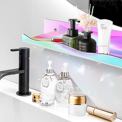 4 Packs Iridescent Floating Shelves 15.7 Inch Wall Mounted Clear Display Ledge for Books Pop Figures