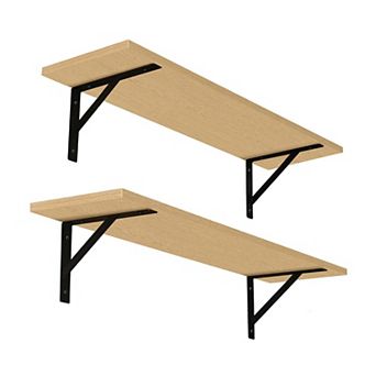 Long Wall Shelves 31.5 Inch Set of 2 Floating Storage Shelves with Metal Brackets for Living Room