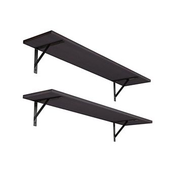 Long Wall Shelves 31.5 Inch Set of 2 Floating Storage Shelves with Metal Brackets for Living Room