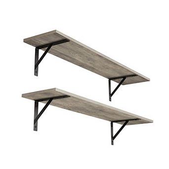 Long Wall Shelves 31.5 Inch Set of 2 Floating Storage Shelves with Metal Brackets for Living Room